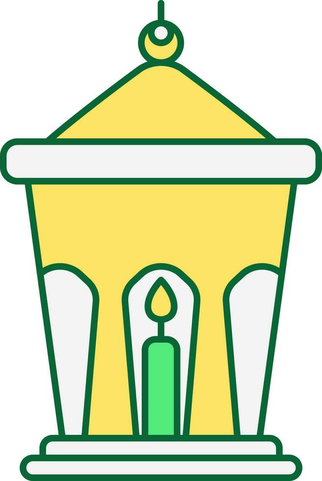 Burning Arabic Candle Lantern Yellow And Green Icon. vector