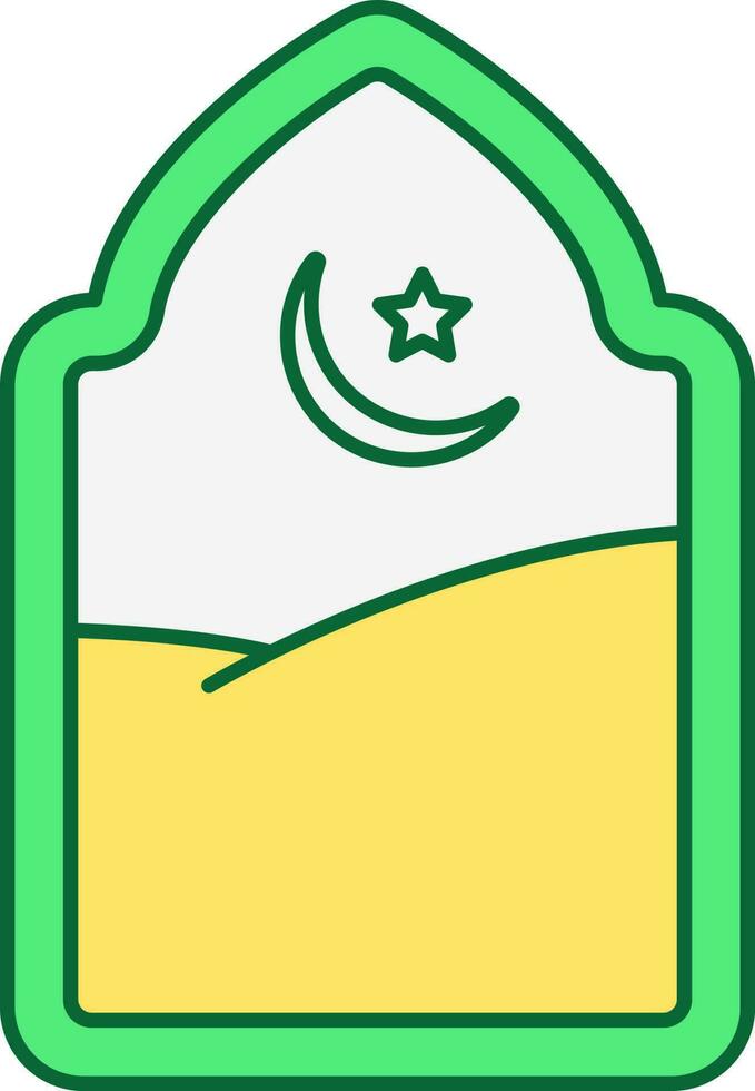 Desert Landscape With Crescent Moon With Star View Window Or Door Yellow And Green Icon. vector