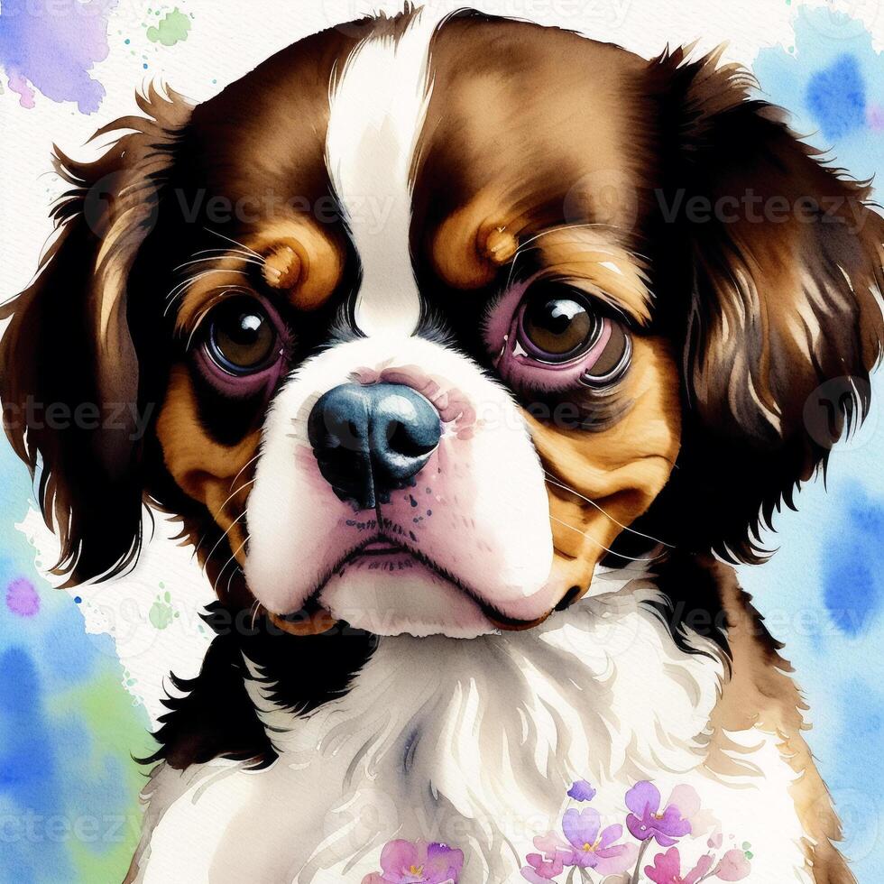 A beautiful Cavalier King Charles Spaniel dog. Watercolor painting. Graceful Elegance. photo