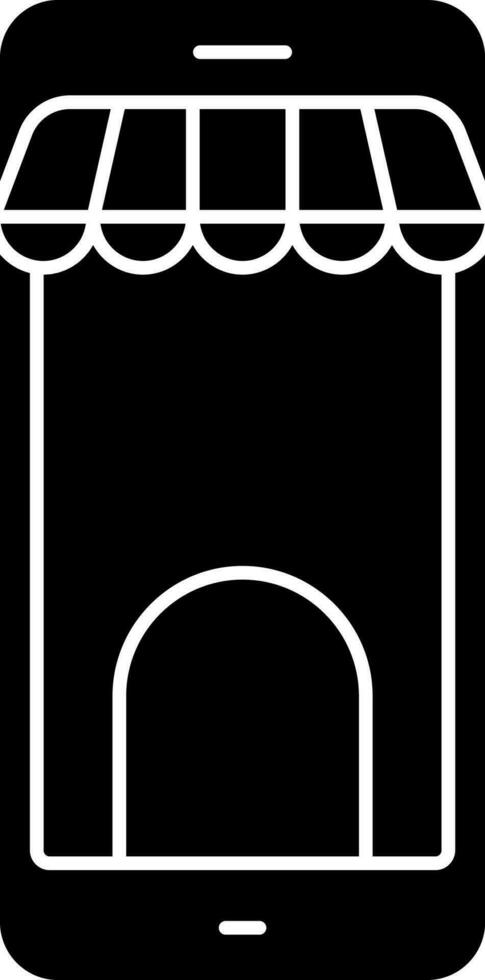 E-Shop In Smartphone Screen For Online Sale Or Shopping Glyph Icon. vector