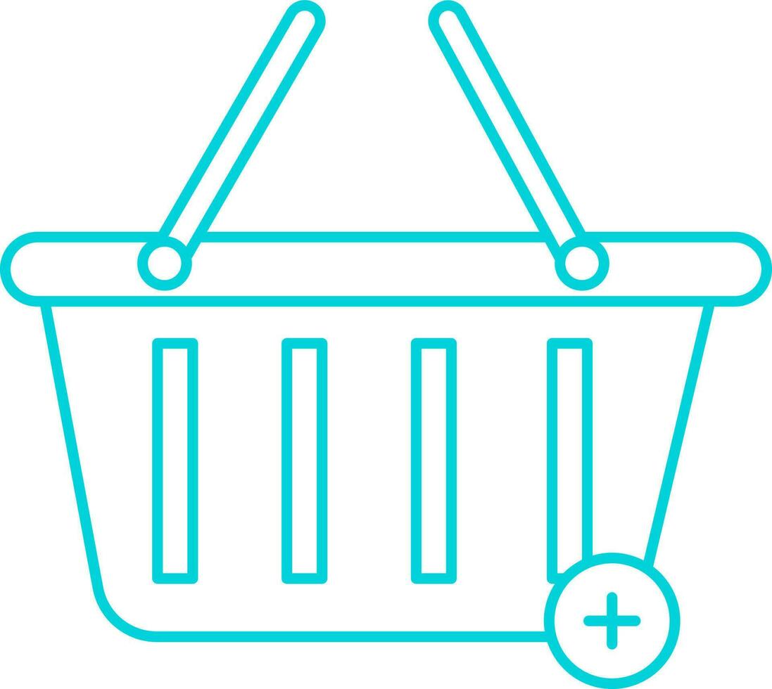 Flat Add Basket Icon In Turquoise Outline. vector