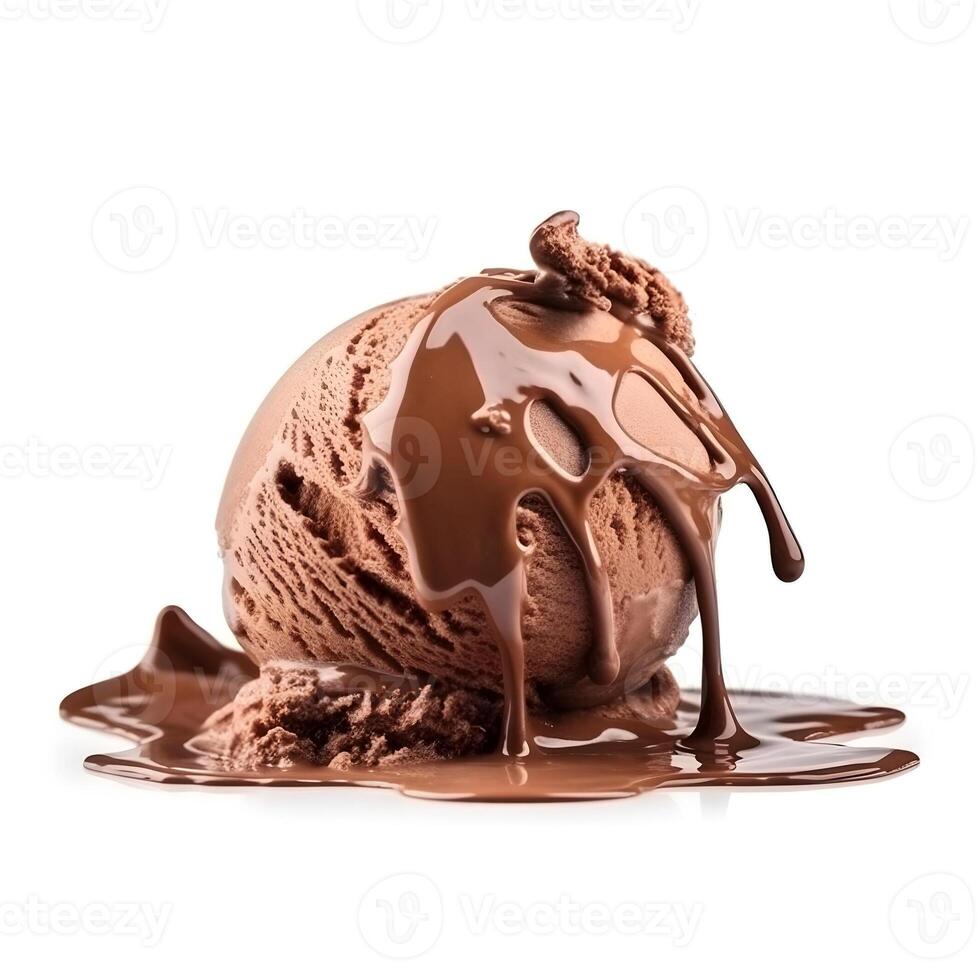Chocolate ball ice cream with chocolate sauce. photo