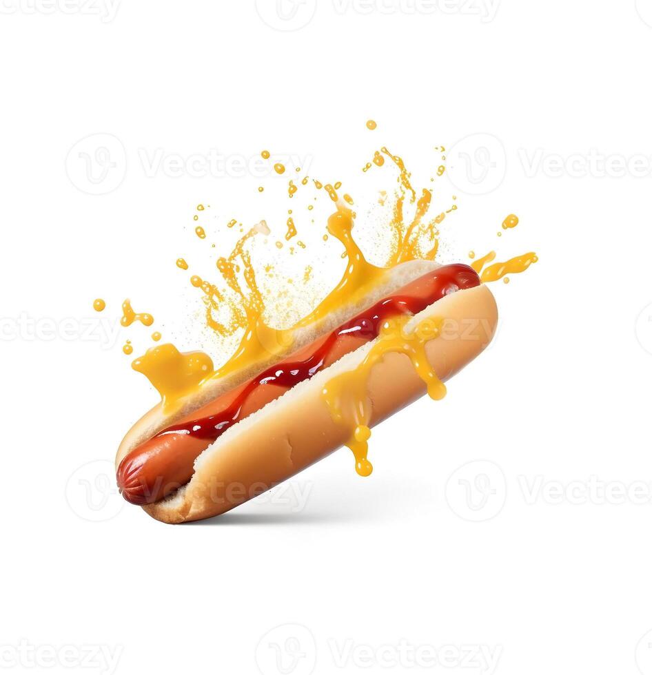 Falling classic hot dog. photo