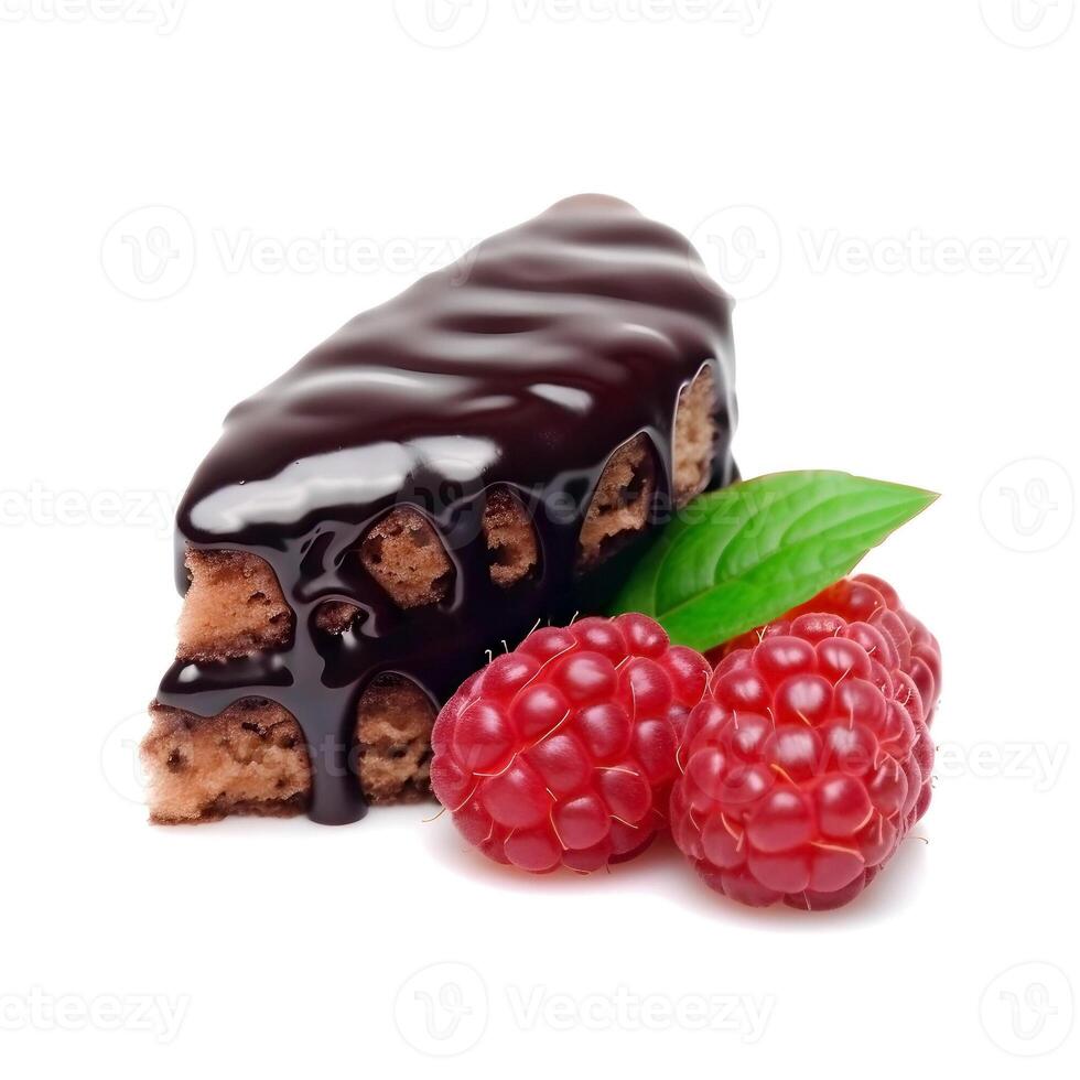 Chocolate cookies with raspberry. photo