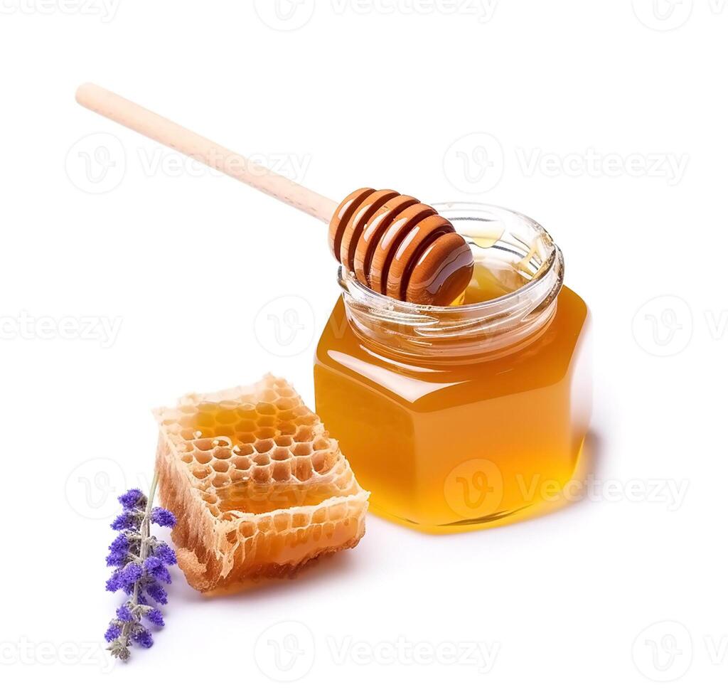 Flower honey and honeycomb. photo