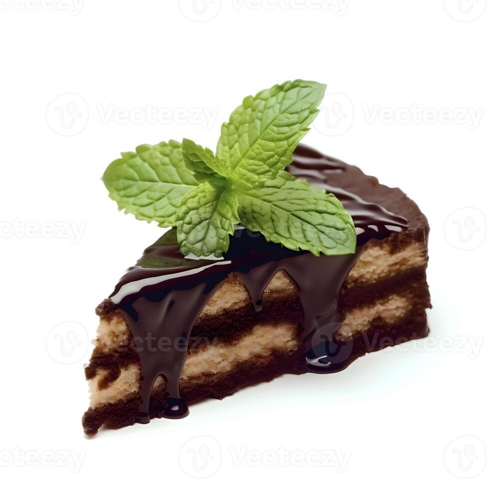 Chocolate pie with mint on white backgrounds. photo