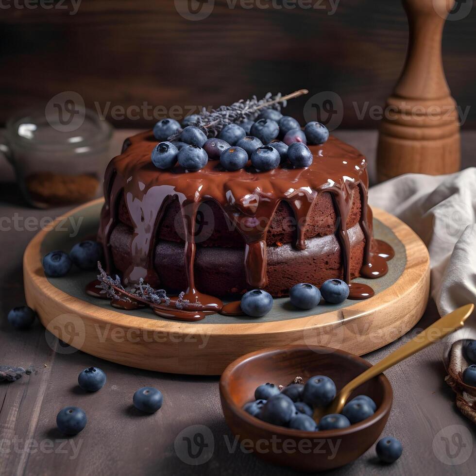 Chocolate cake with chocolate topping. photo