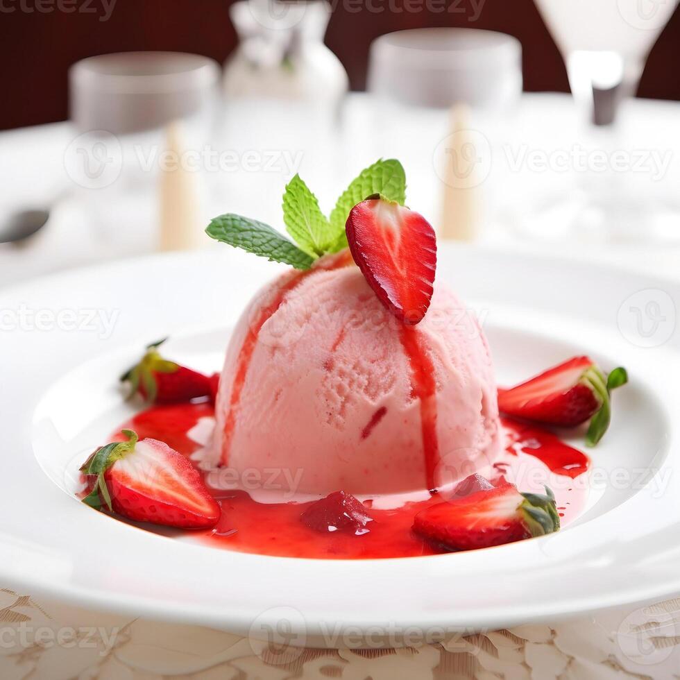 Beautiful ice cream with strawberry. . photo