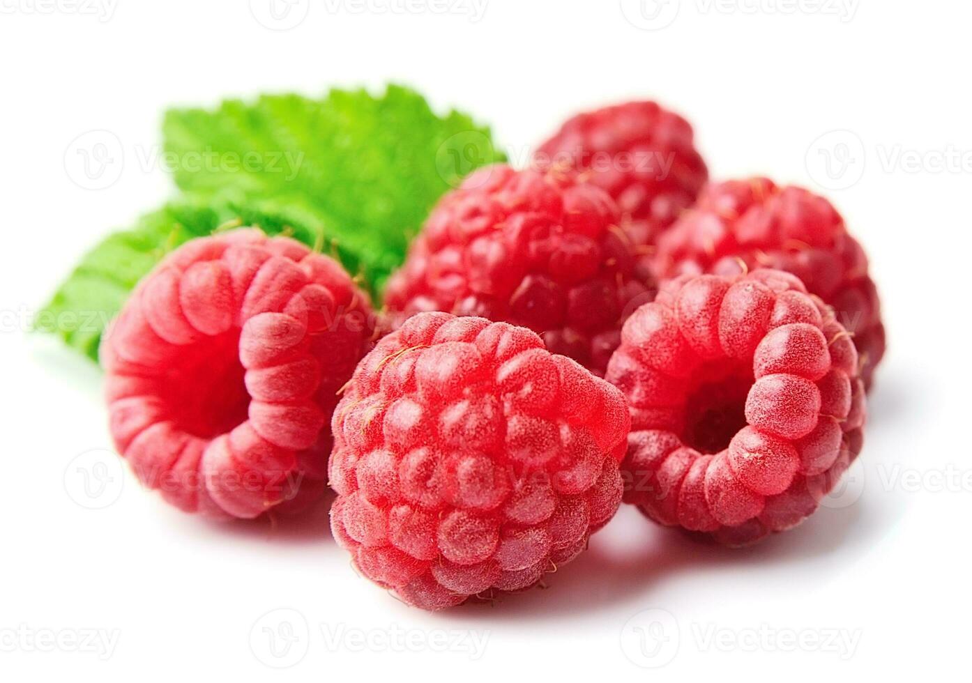 Sweet raspberry with leafs. photo