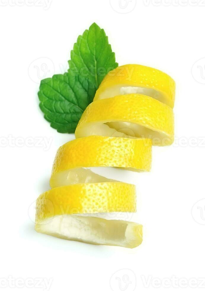 Lemons peel and mint leaves photo
