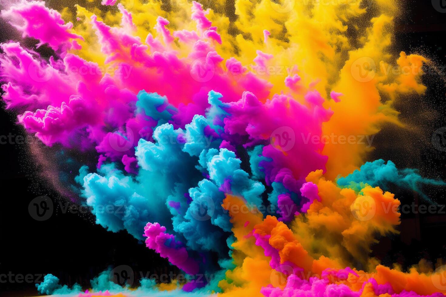 un hermosa color polvo explosión. un color polvo explosión de vibrante energía. Copiar espacio. generativo ai foto