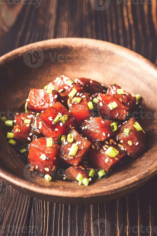 Bowl of poke - traditional Hawaiian dish photo