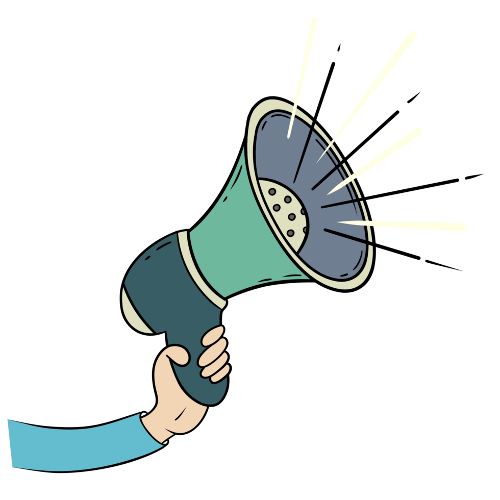 mão segurando megafone alto-falante, quadrinhos retro estilo png