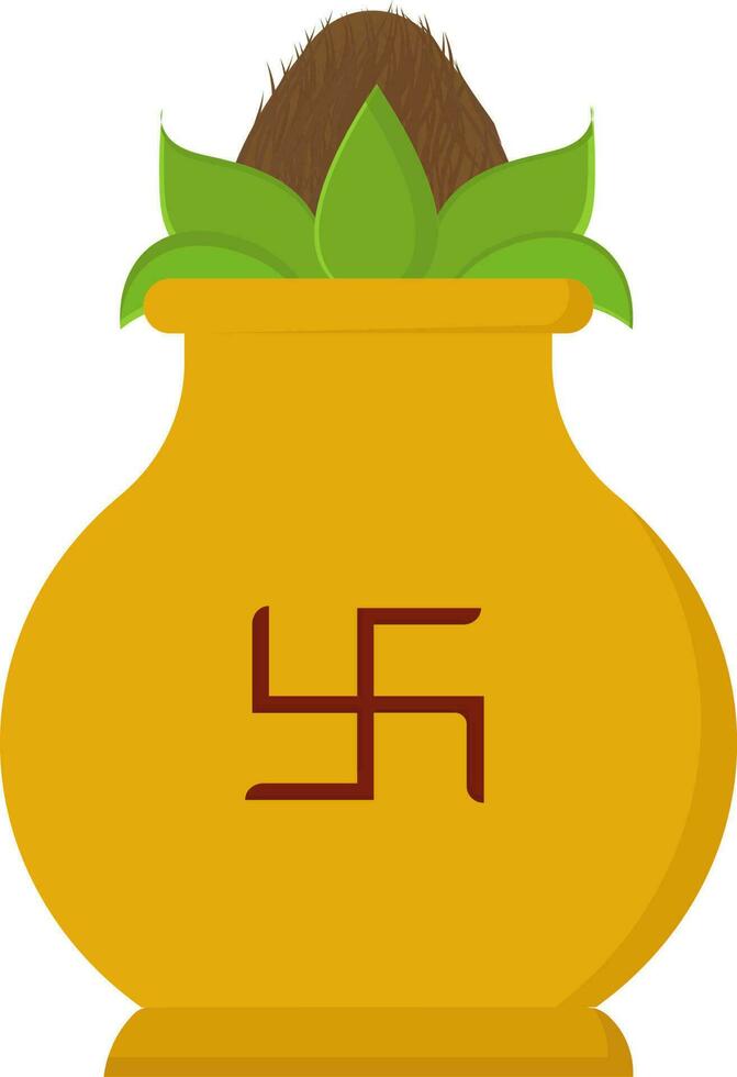 Swastika Symbol On Worship Pot Colorful Flat Icon. vector