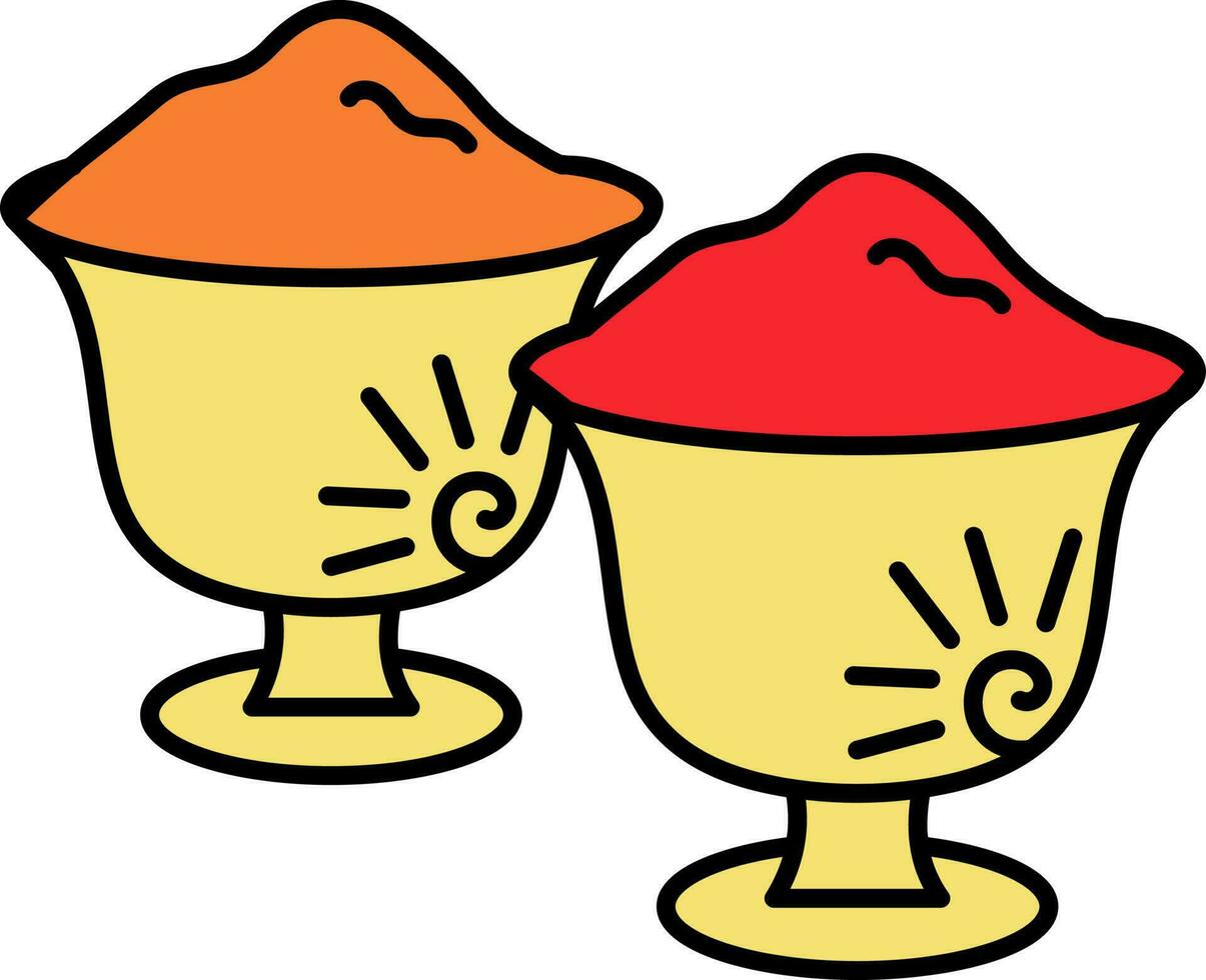 Illustration Of Two Vermilion Pot Red And Orange Color Powder Icon In Flat Style. vector