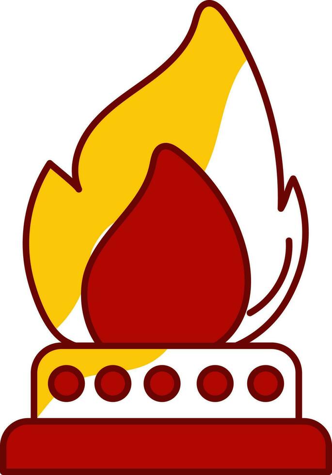 plano estilo rojo y amarillo color fuego pozo icono. vector