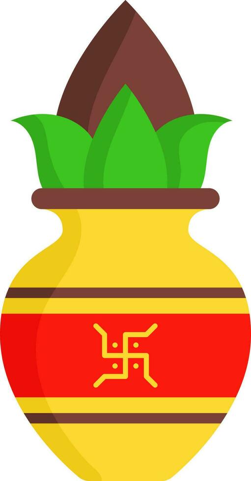 Isolated Swastika Symbol On Worship Pot Colorful Flat Icon. vector