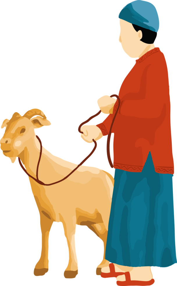 Muslim with Goat or animal Qurban for Eid Al Adha png