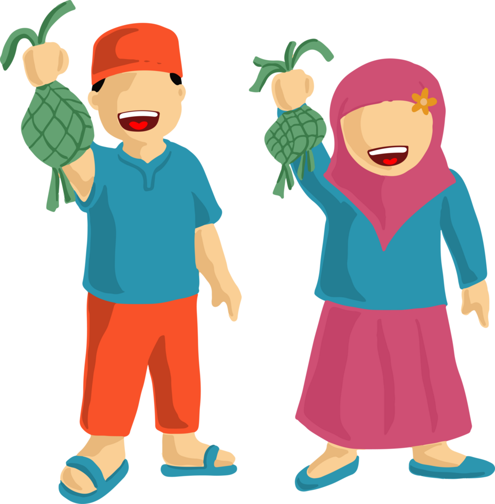 twee weinig moslim kinderen houden ketupat png