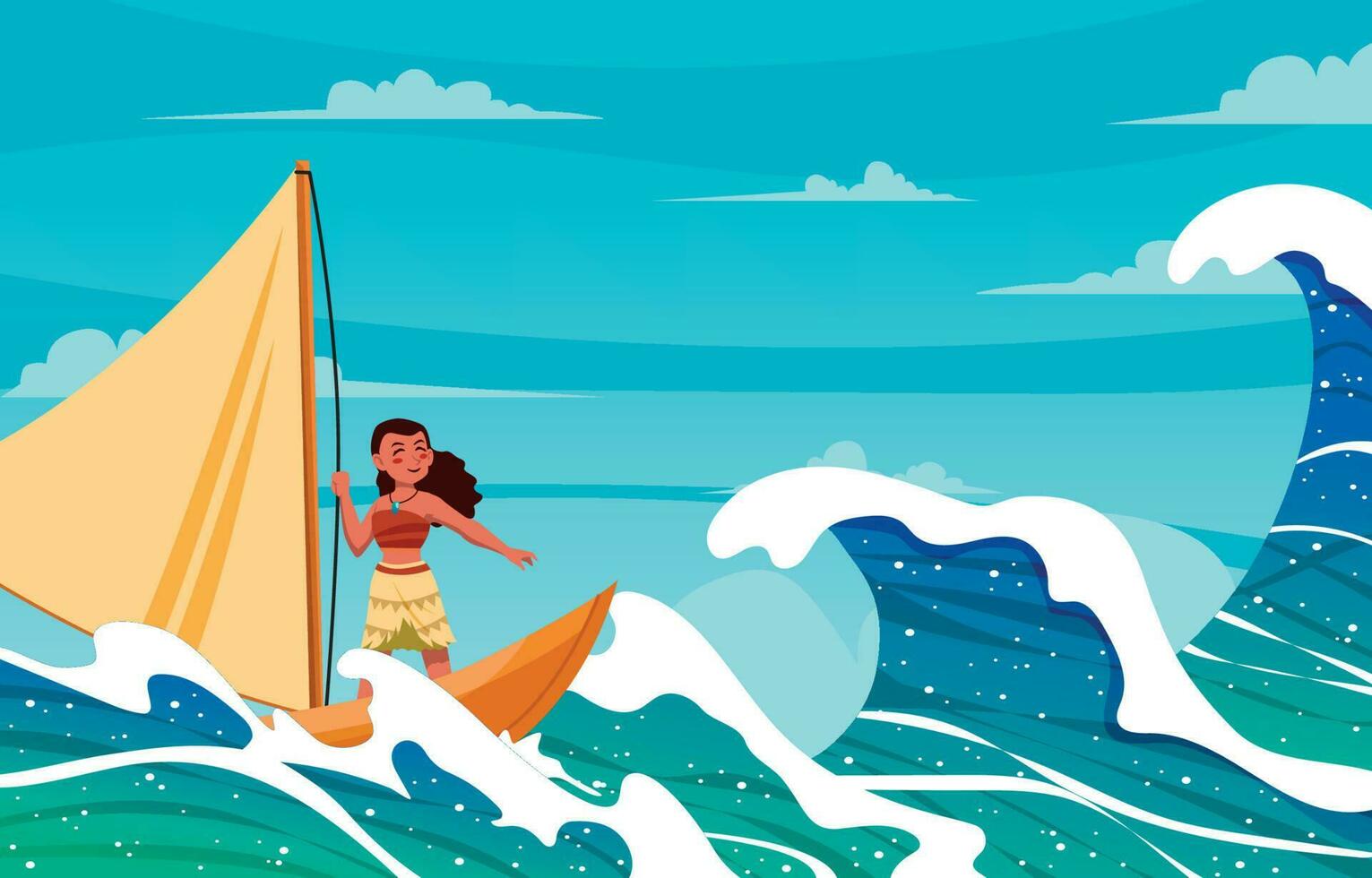 Hawaiian Girl Standing on the Boat Background vector