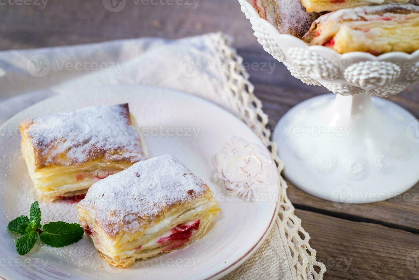 Mille-feuille with fresh cherry photo