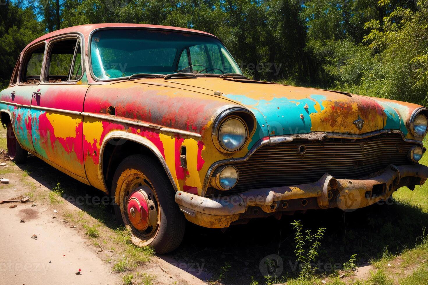 abandonado carros. olvidado reliquias capturar el belleza de abandonado carros. generativo ai foto