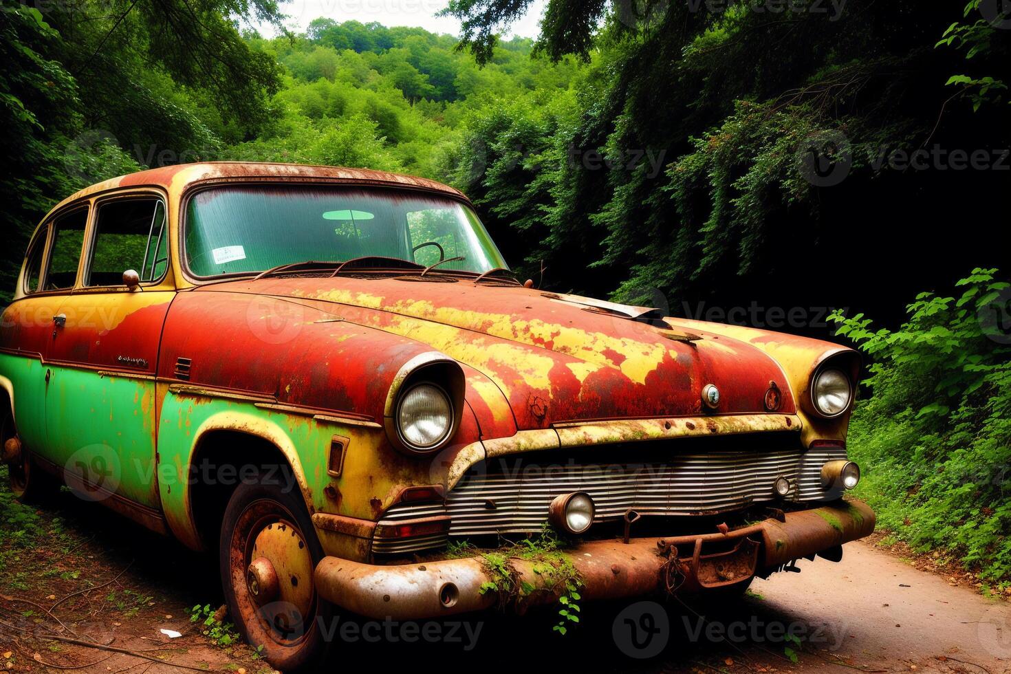 abandonado carros. olvidado reliquias capturar el belleza de abandonado carros. generativo ai foto