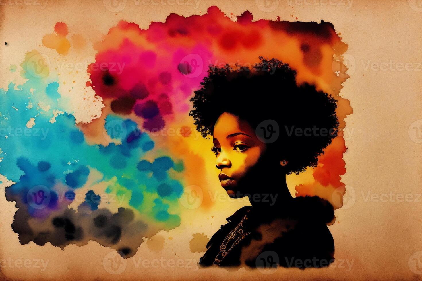 Black History month. An illustration of a little black girl. Silhouette. Watercolor paint. photo