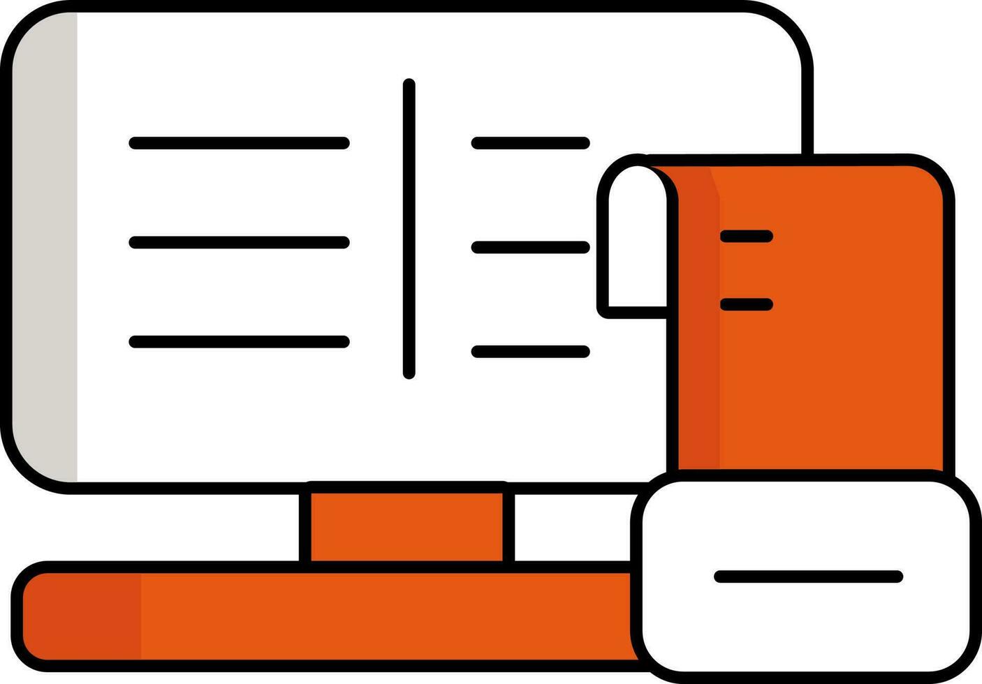 Monitor With Receipt Printer Orange And White Icon. vector