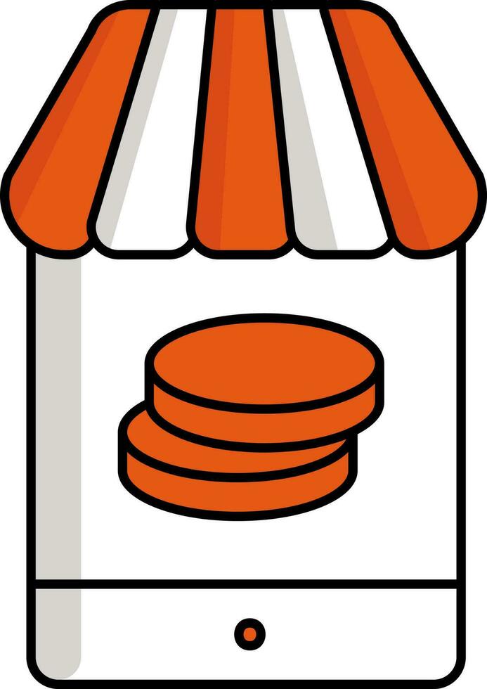 Banking Shop App In Smartphone Orange And White Icon. vector