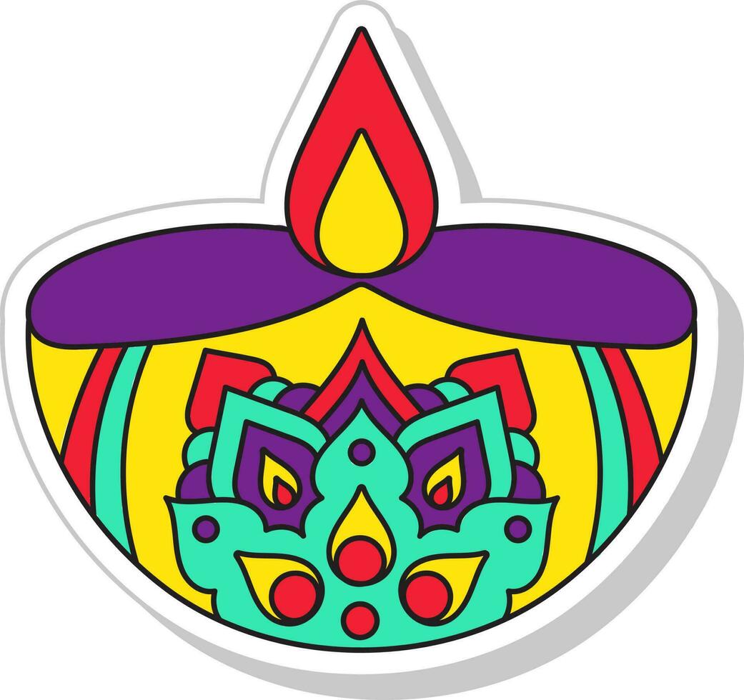 plano estilo ardiente floral petróleo lámpara rosado y azul icono. vector