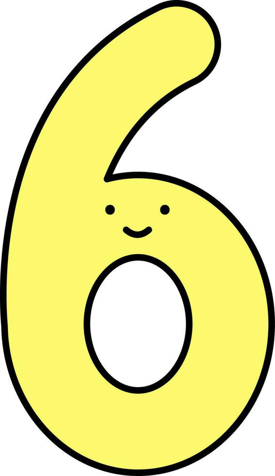 Cute Six Number Cartoon Face Icon In Yellow Color. vector