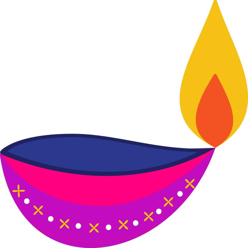 plano estilo ardiente floral petróleo lámpara rosado y azul icono. vector