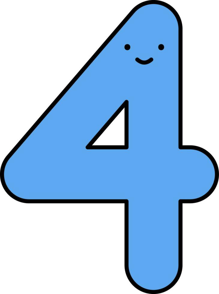 Cute Four Number Cartoon Icon In Blue Color. vector