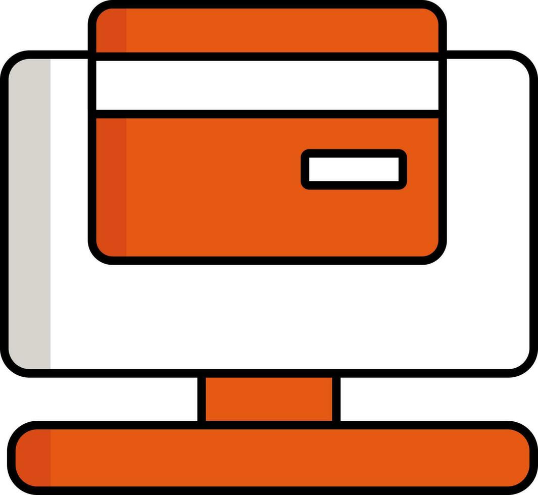 Desktop With Payment Card Orange And White Icon. vector