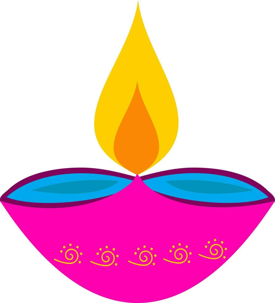 Floral Lit oil lamp Pink And Blue Icon. vector