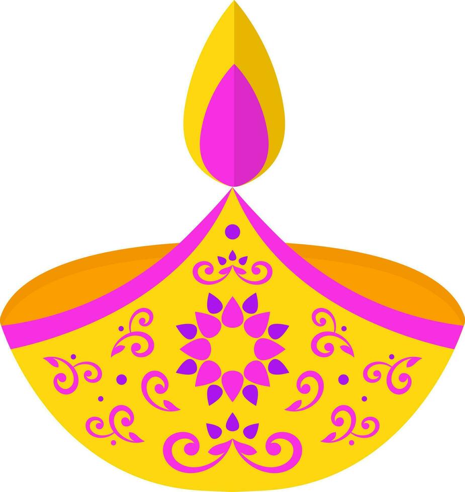 Flat Style Lit Floral Oil Lamp Pink And Yellow Icon. vector