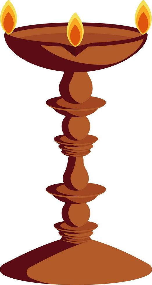 Burning Oil Lamp Stand Flat Icon In Brown Color. vector