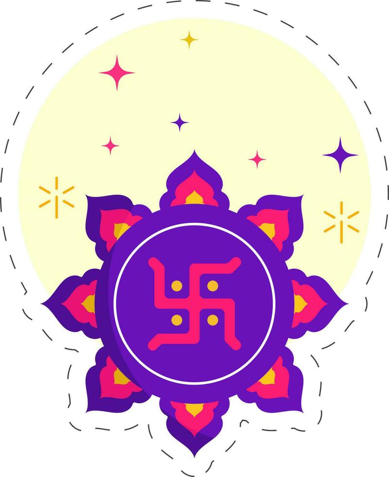 contento diwali saludo tarjeta con esvástica rangoli en amarillo y blanco antecedentes. vector