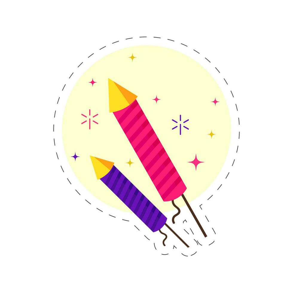 Happy Diwali Greeting Card With Fireworks Rockets On Yellow And White Backgrround. vector