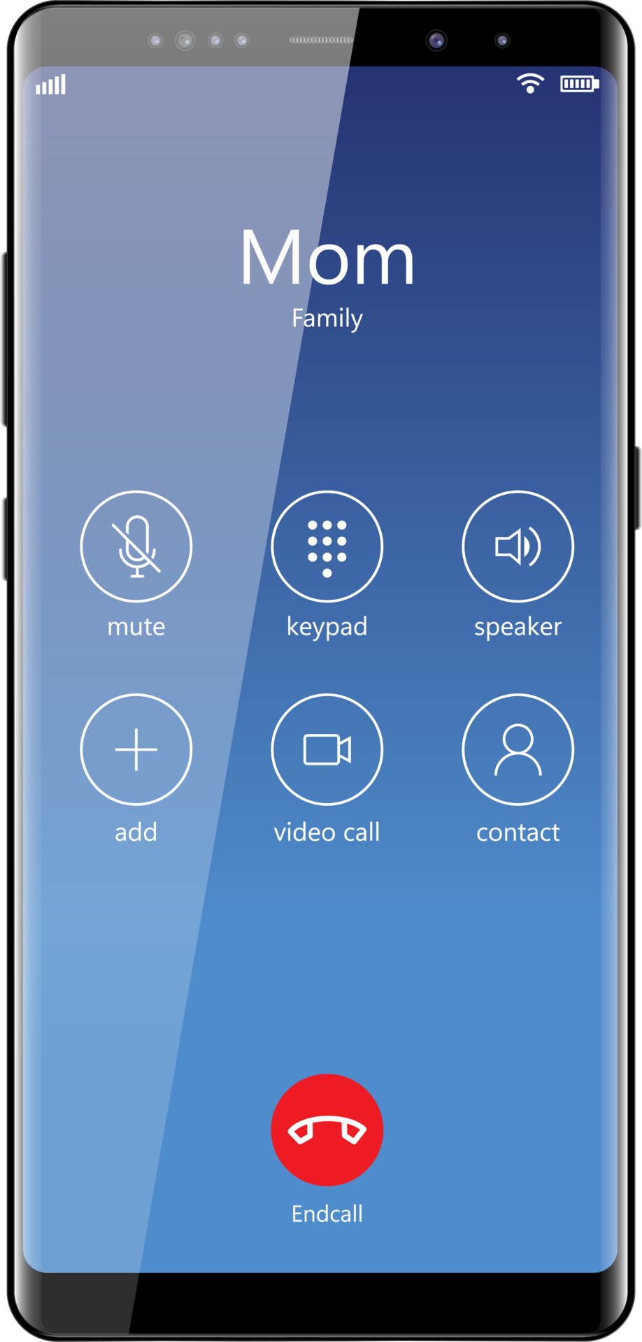 Phone screen call mockup. Mobile device interface template. Incoming