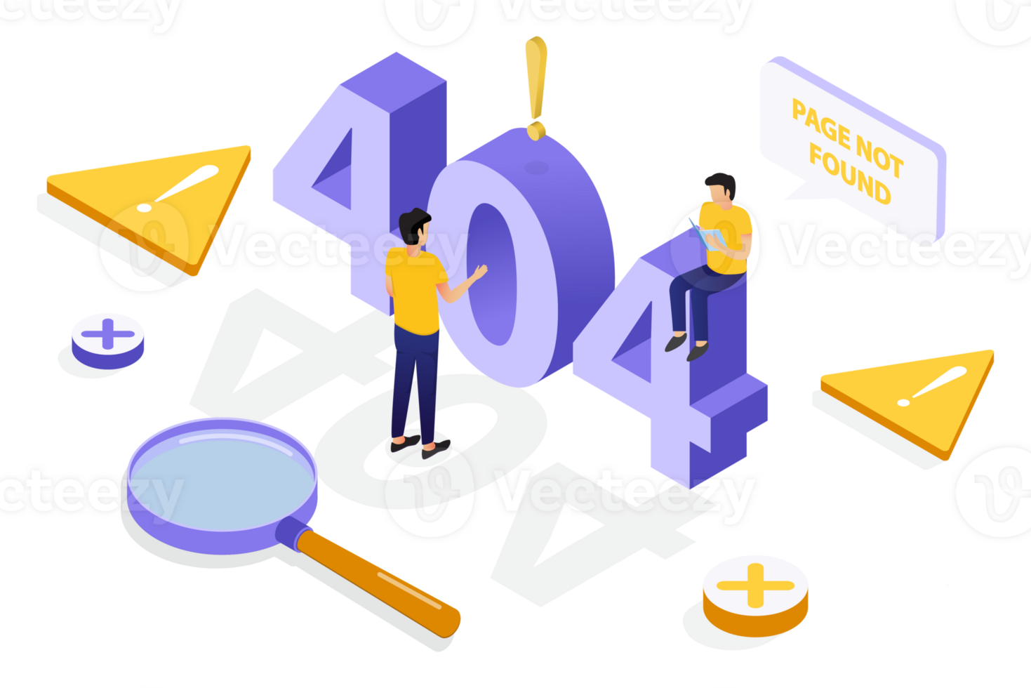 Design template for web page with 404 error. Isometric page. Not working error png