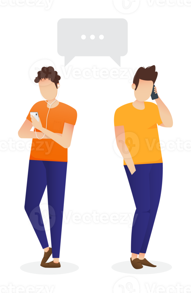 People talking phone. Flat communication and conversation with smartphone png