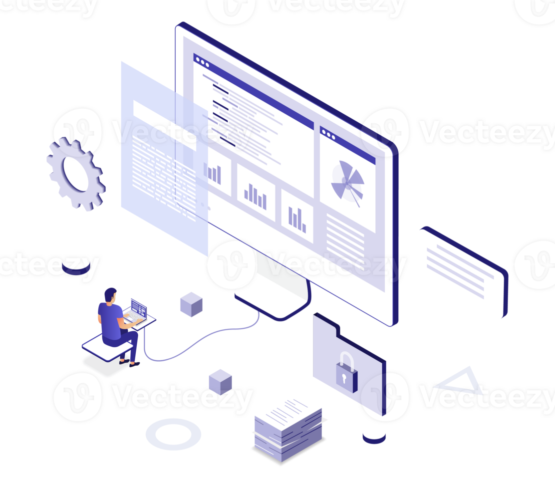 Logiciel développement isométrique la toile concept png