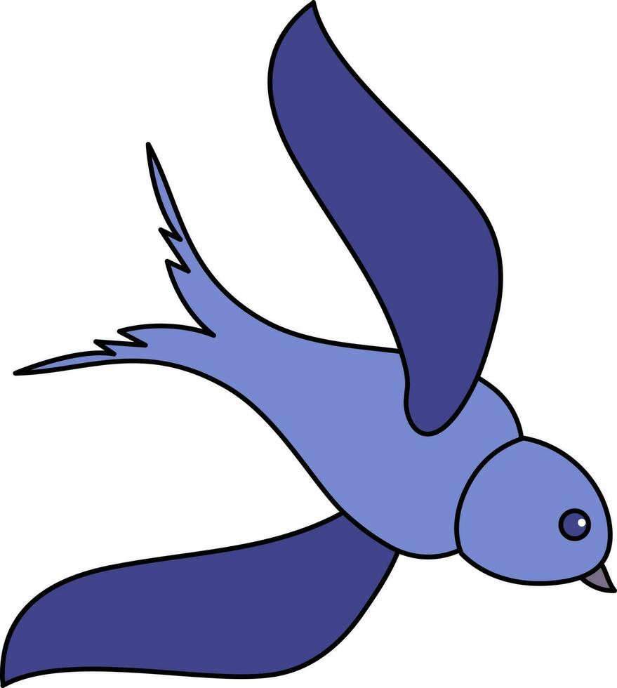 Fly Swallow Blue Icon In Flat Style. vector