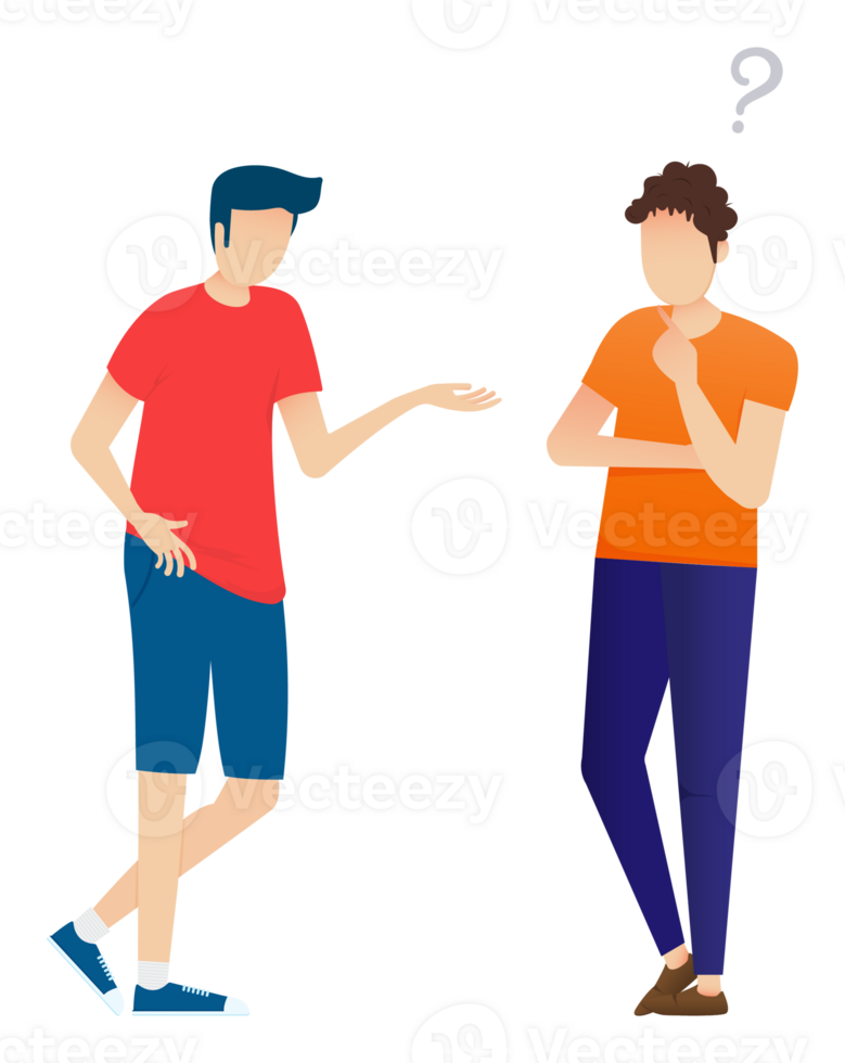 Man talking with question mark. People solve problem png