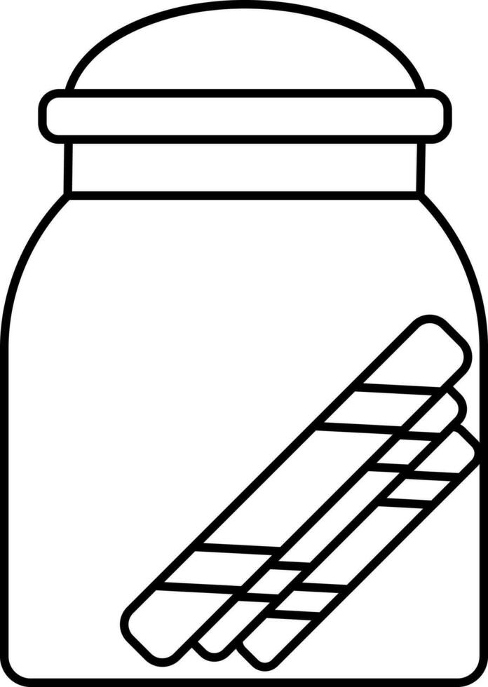 Black Line Art Wafer Stick In Jar Icon. vector