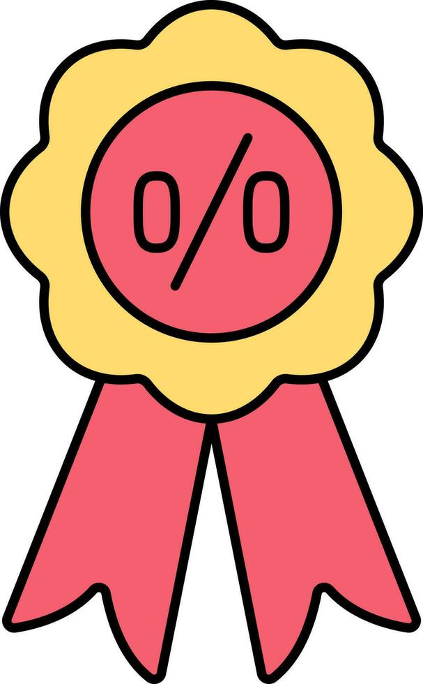 Discount Offer Badge Medal Ribbon Icon In Yellow And Red Color. vector
