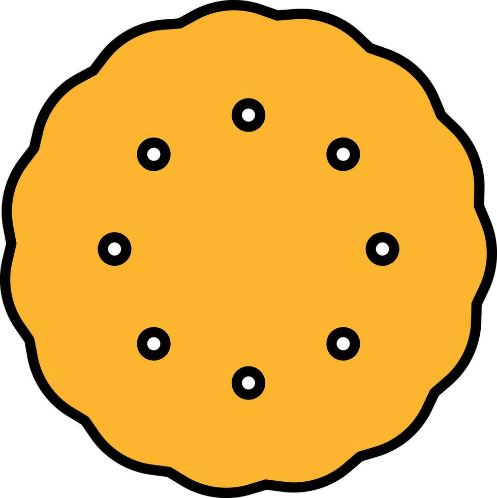 Flat Style Round Cookie Icon In Yellow Color. vector