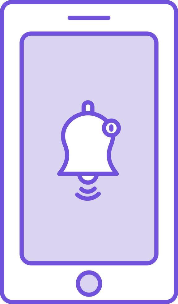 púrpura y blanco color notificación campana en teléfono inteligente icono. vector